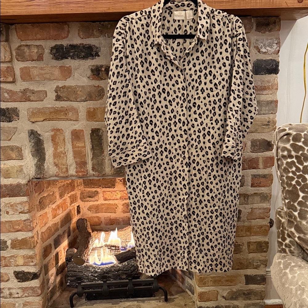 Chico's Beige and Black Animal Print Long Sleeve Dress